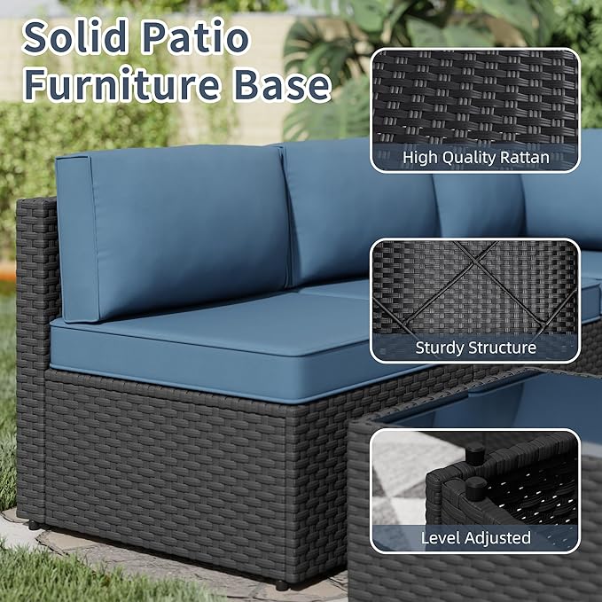 SUNLEI 5 Piece Patio Furniture Sets, Low Back All-Weather Rattan Sectional Sofa - Image 4
