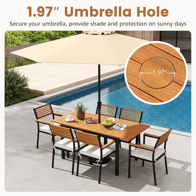 Tangkula 7 Piece Patio Dining Set, Outdoor Acacia Wood Cushioned Chairs and - Image 4