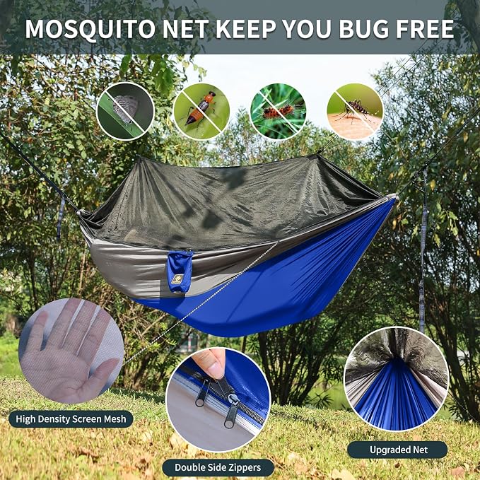 Camping Hammock with Net, Portable Lightweight Double Hammocks with Tree Straps - Image 3