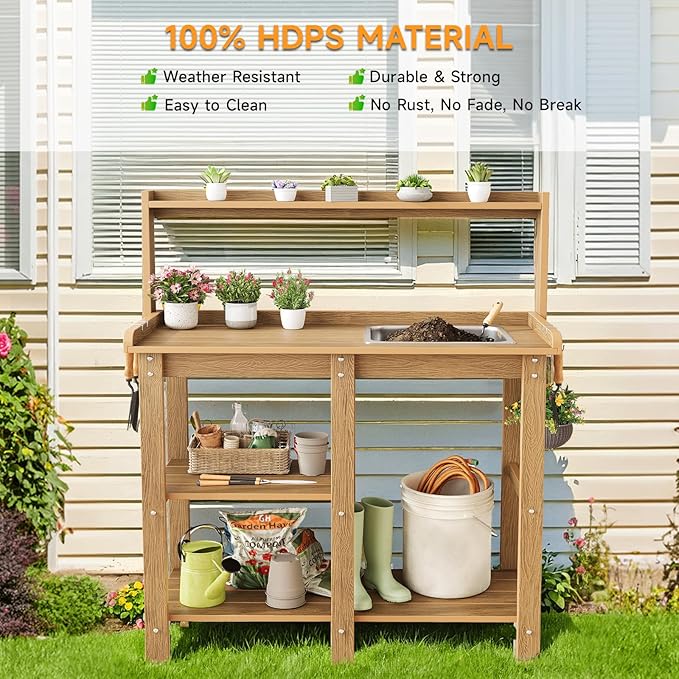 ONBRILL Potting Bench, Outdoor Potting Bench Table - Image 6