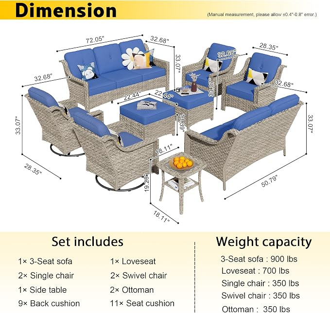 HOOOWOOO 9 Piece Patio Furniture Conversation Sets - Image 7