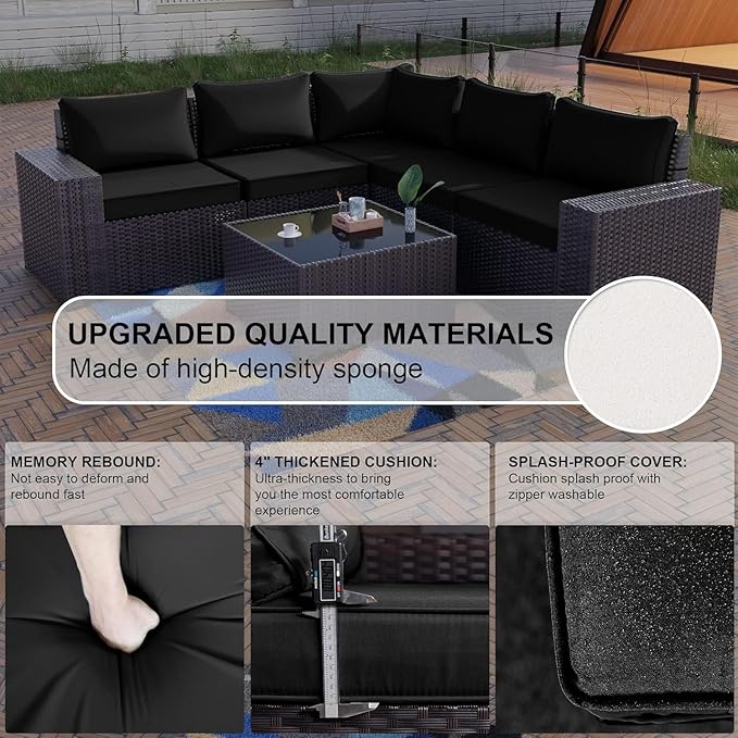 Kullavik 6PCS Outdoor Patio Furniture Set PE Wicker Rattan Sectional Sofa Patio - Image 3