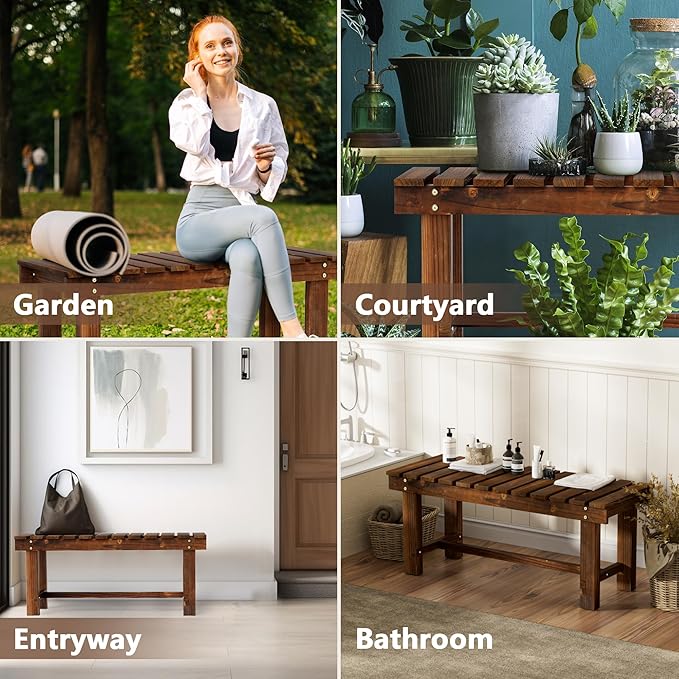 35.5" Outdoor Garden Bench, Weatherproof Patio Benches 2-Person Seat Backless - Image 6