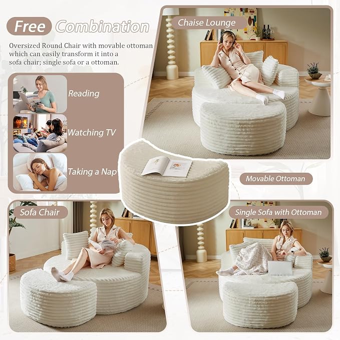 74.6" Oversized Round Chaise Lounge Chair - Image 3