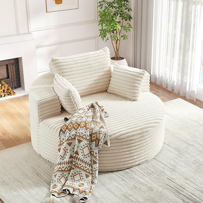 Oversized Round Chaise Longue Chair Indoor, Modern 55-inch Upholstered Corduroy - Image 8