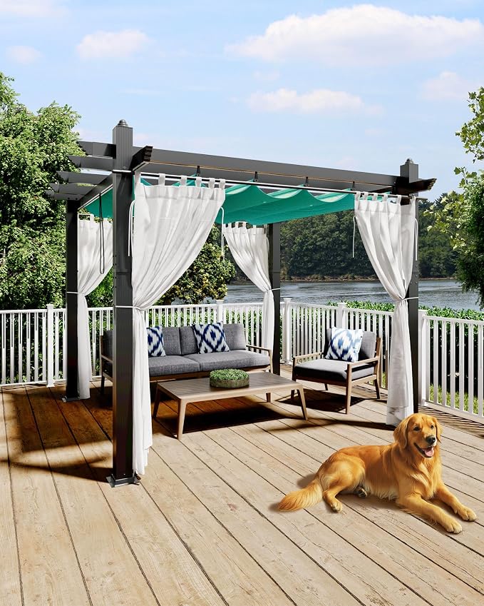 10x10 Ft Outdoor Pergola with Retractable Canopy & Side Mesh Screen Gray Post - Image 2