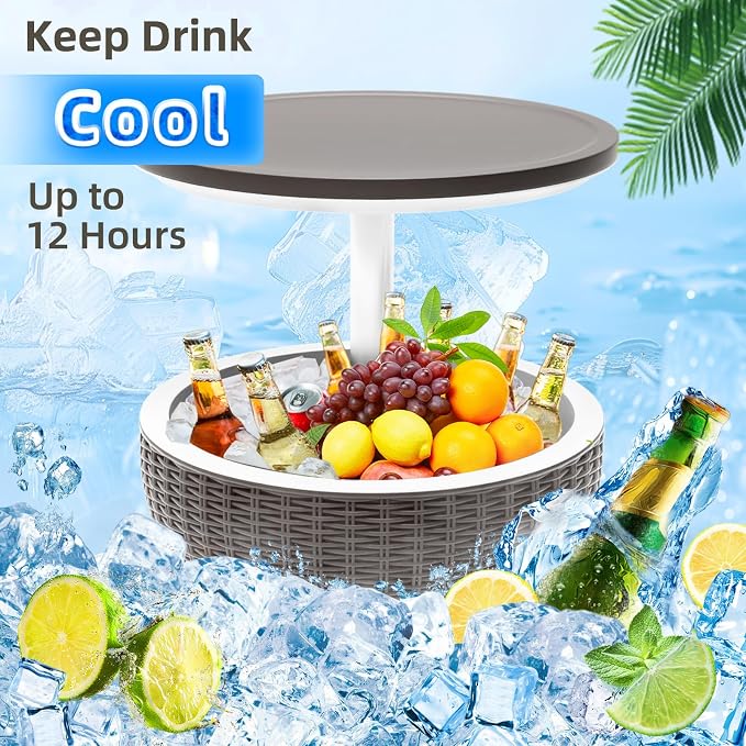 SHAREWIN Patio Cool Bar Table, Height-Adjustable Outdoor Bar Tables 8 Gallon - Image 4