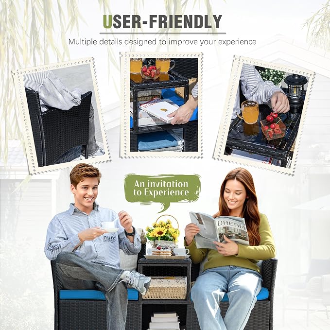 Greesum Patio Loveseat Outdoor Wicker Furniture Conversation Set - Image 6