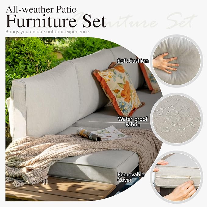 Sophia & William 6 Pieces Patio Furniture Set, Outdoor Metal Sectional Sofa - Image 3