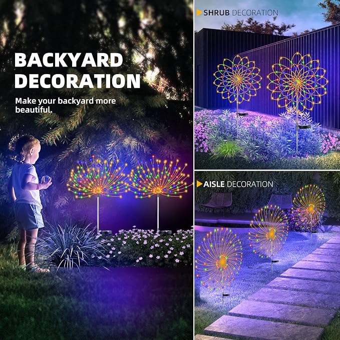 YOTOZU 2 PCS Solar Firework Light, Outdoor Solar Garden Decorative Lights 120 - Image 6