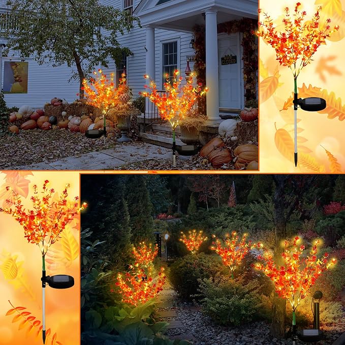 2 Pack Solar Stake Lights Outdoor Decor Waterproof Mums Artificial Flowers - Image 6