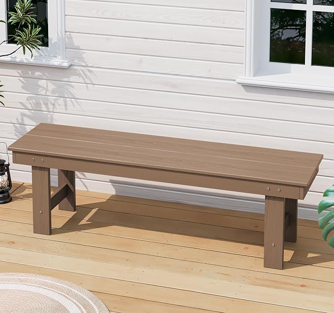 SERWALL 2-Person Outdoor Bench Backless, HDPE Outdoor Benches Weatherproof - Image 2
