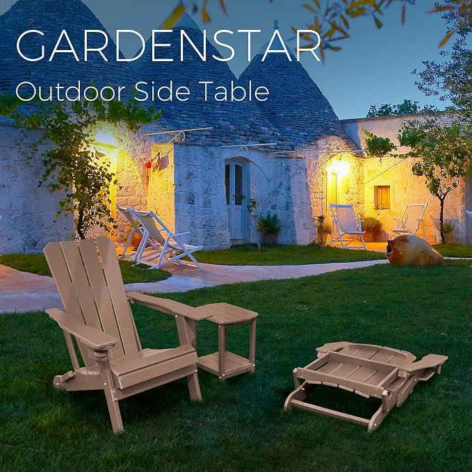 Adirondack Square Outdoor Side Table, 2-Tier Storage Patio Side Table, HDPE End - Image 2