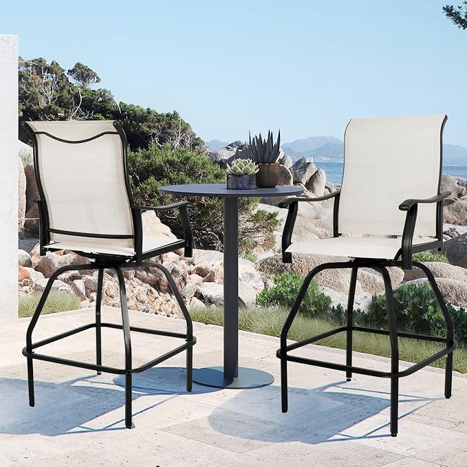 LEVELEVE Patio Bar Set 4pcs Swivel Bar Stools Outdoor Bistro Textilene - Image 5