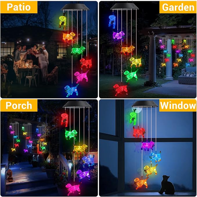 Toodour Solar Wind Chime, Color Changing Wind Chimes Dog, LED Decorative Mobile - Image 6