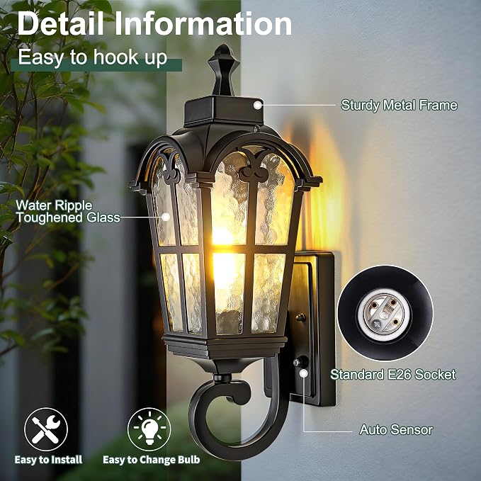 Dawn to Dusk Sensor Outdoor Wall Light Fixtures Waterproof Porch Lights - Image 4