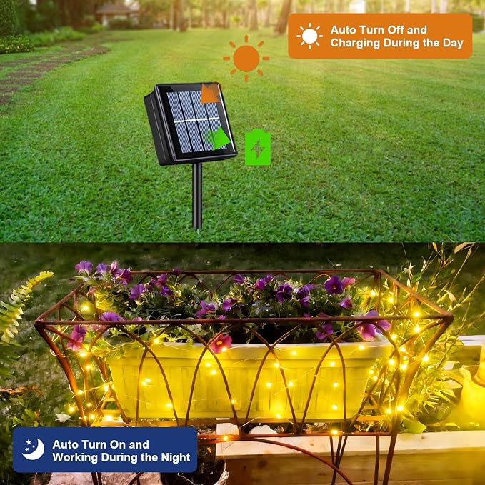 QITONG Solar Fairy Lights, 4 Pack Each 33ft 100 LED Warm White Christmas Light - Image 4