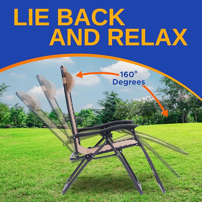 SereneLife Zero Gravity Outdoor Lounge Chairs 2 Pack – Folding Recliners - Image 4