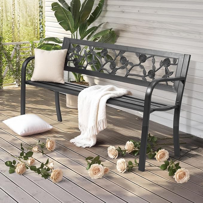 VINGLI Outdoor Metal Bench w/PVC Back - Image 8