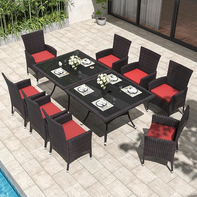 ALAULM 10 Piece Patio Dining Set All-Weather Wicker Outdoor Dining Table and - Image 6