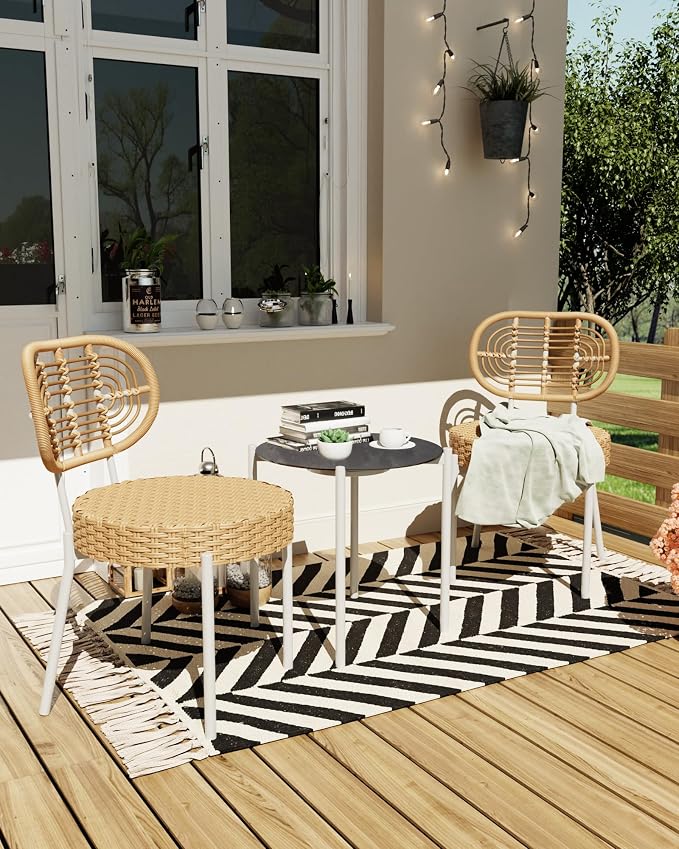 GarveeLife 3 Piece Wicker Patio Bistro Furniture Set, Outdoor Dining Chairs - Image 5