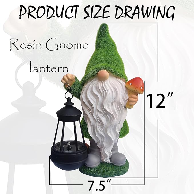 Gnomes Solar Garden Statues, Resin Gnome Figurine Decorations Holding Mushroom - Image 3