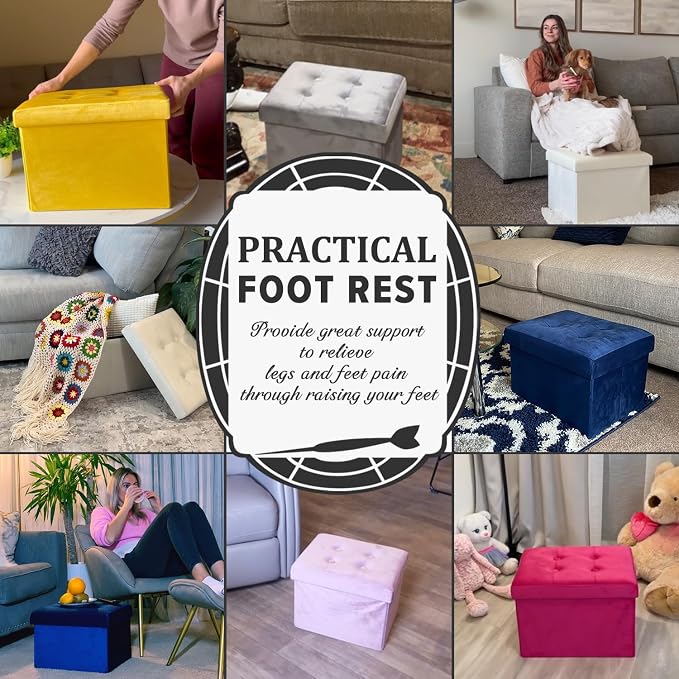 LINMAGCO Storage Ottoman Folding Foot Stool Velvet Foot Rest - Image 3