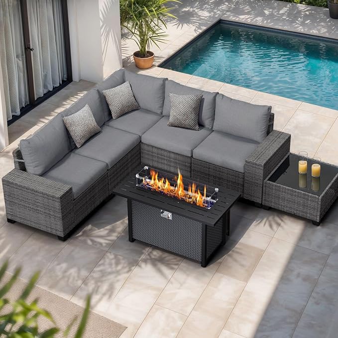 JOIVI 7-Piece Outdoor Set with Fire Pit Table by Enjoyyouroutdoorlife