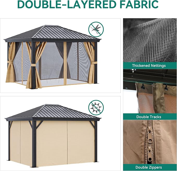 YITAHOME 10X12FT Hardtop Metal Gazebo Single Top Outdoor Patio Canopy - Image 3
