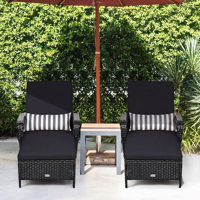 Tangkula Wicker Chaise Lounge Outdoor Set of 2, Patio Rattan Reclining Chaise - Image 2
