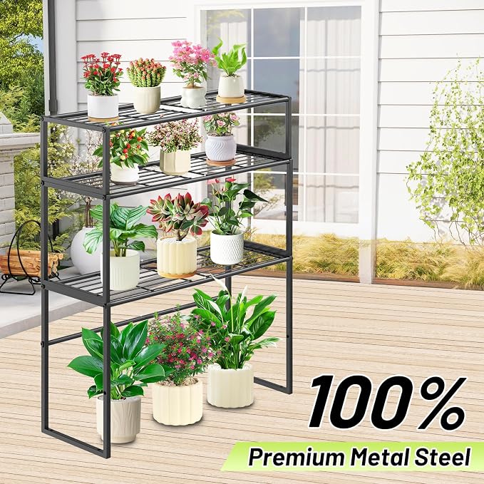 Metal Plant Stand Indoor Outdoor, 3 Tier Potted Multiple Flower Pot Holder Rack - Image 6