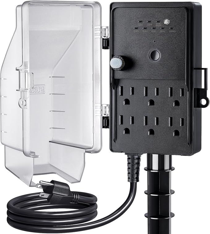 SURAIELEC Outdoor Power Stake Light Timer, Dusk to Dawn, 6 Electrical Outlet by SURAIELEC