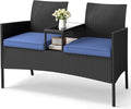 Tangkula Patio Loveseat with Built-in Table, Wicker 2-Seat Furniture with Soft by TANGKULA