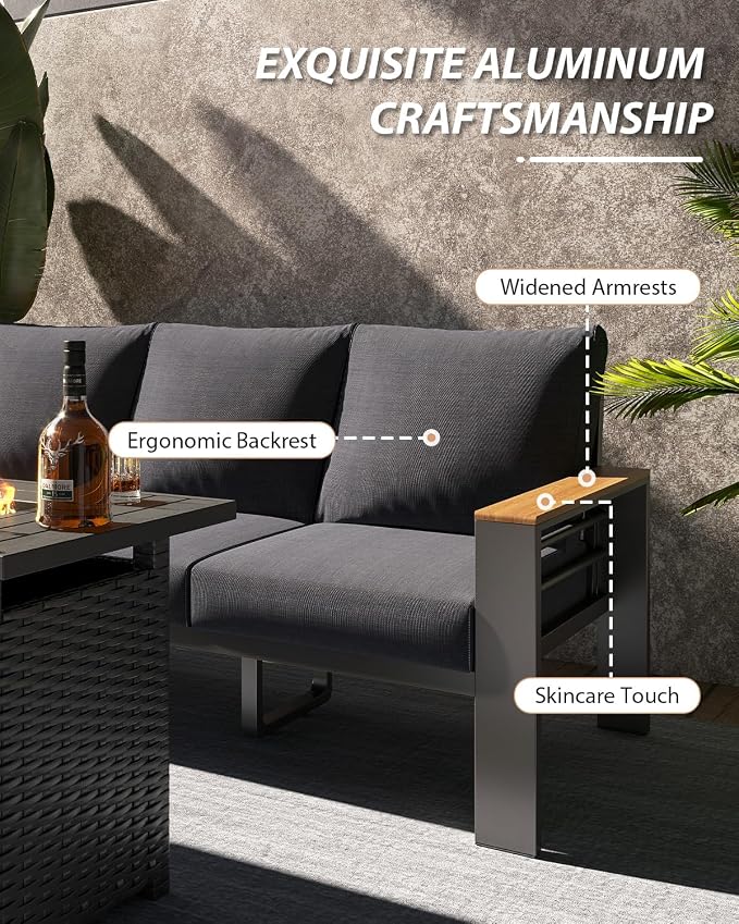 Aoxun Aluminum Outdoor Patio Furniture Set, 7 Seats Outdoor Sectional - Image 5
