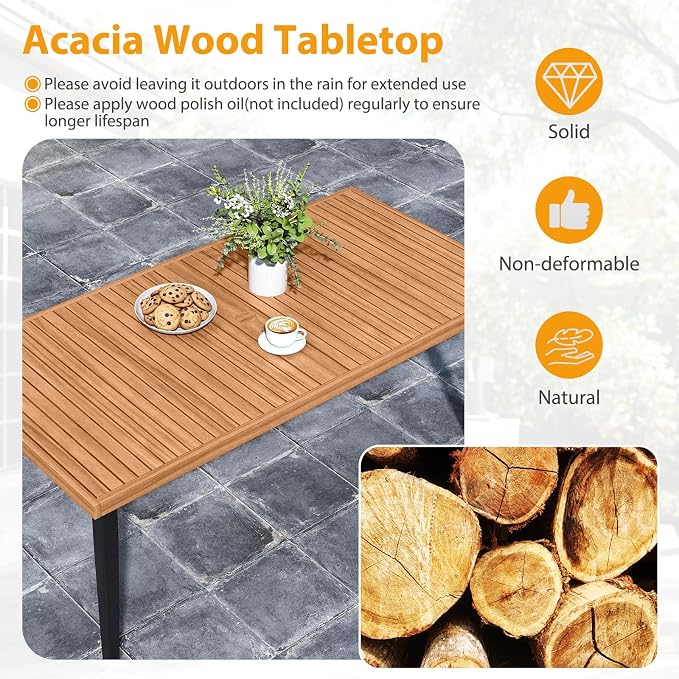 Tangkula 63" Acacia Wood Patio Dining Table - Image 6