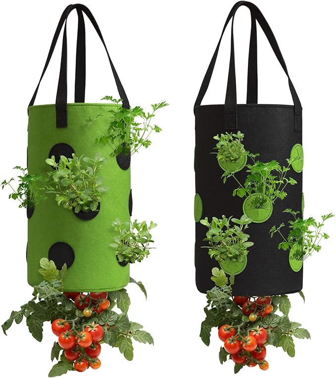 2 Pack Black and Green Upside Down Tomato & Herb Planter, Hanging Durable by Homyhoo