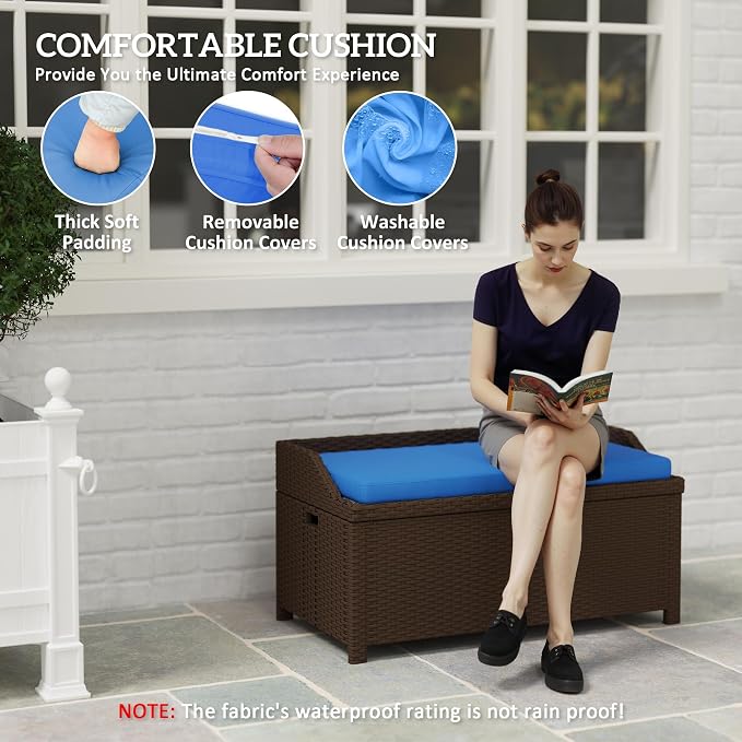 Outsunny Outdoor Wicker Storage Bench Deck Box, PE Rattan Patio Furniture Pool - Image 8