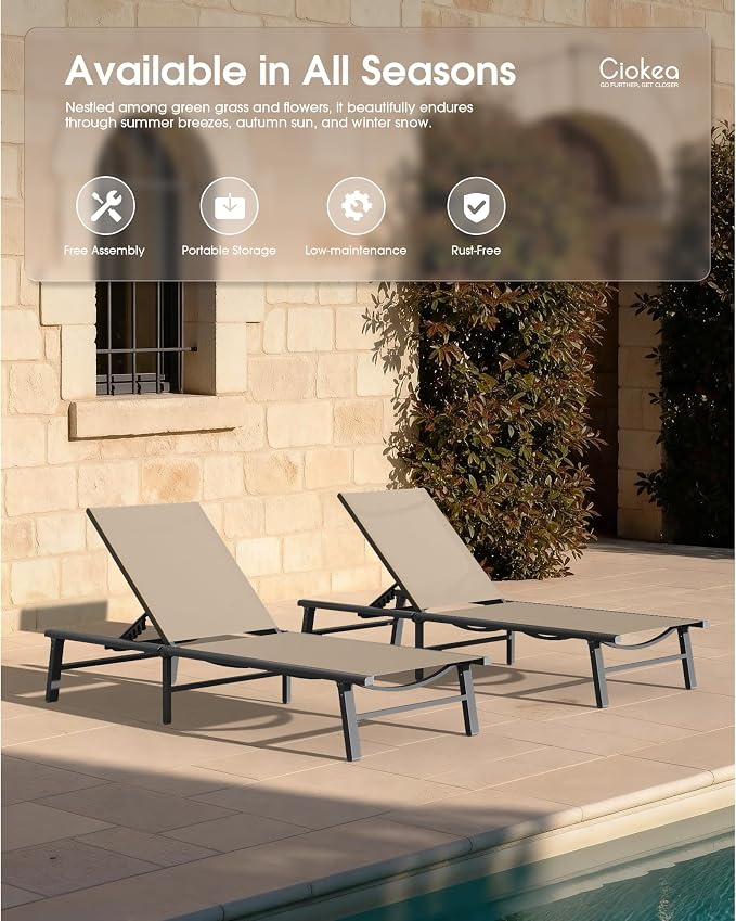 Ciokea Foldable Outdoor Lounge Chair, No Assembly Patio Chaise Lounge Outdoor - Image 8