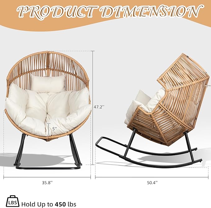 Shintenchi Egg Chair Outdoor, Oversized Outdoor Indoor Wicker Rocking Chair - Image 6