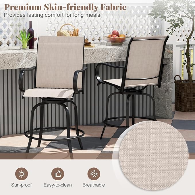 Giantex Set of 4 Swivel Outdoor Bar Stools, All-Weather Bar Height Patio Chairs - Image 7