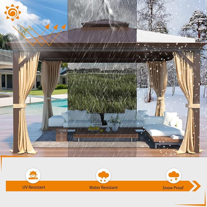 EROMMY 12' x 12' Gazebo Hardtop Double Roof Galvanized Steel Gazebos - Image 6