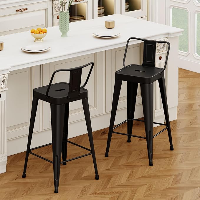 Metal Bar Stools Set of 2 Barstools Indoor/Outdoor Counter Height Bar Chairs - Image 7