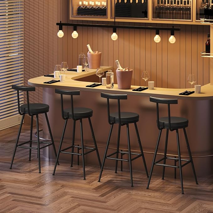 Bar Stools, Bar Chairs with Backrest and Footrest, Kitchen Stools with - Image 4