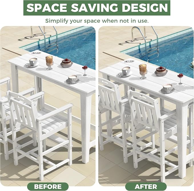 Outdoor Patio Bar Height Table and Tall Adirondack Chairs Set of 2, All-Weather - Image 6