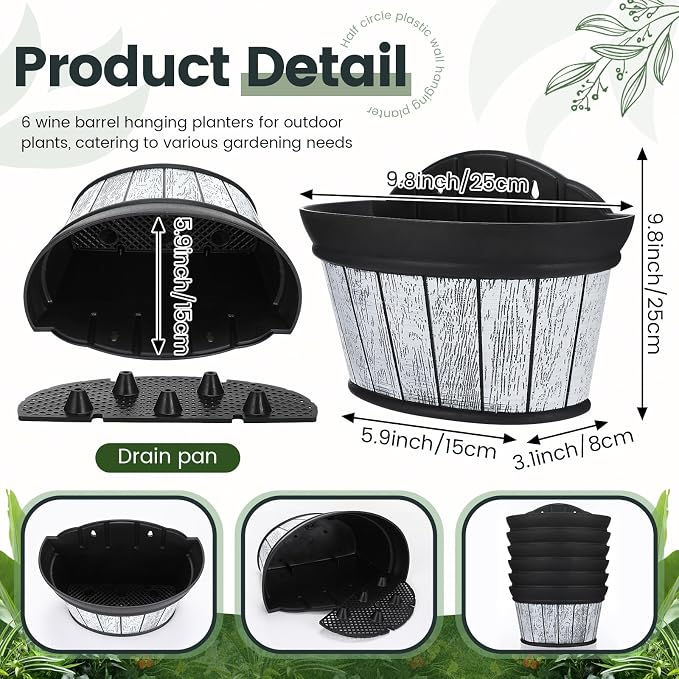 Layhit 6 Pcs Wall Hanging Planters Outdoor Pot Planter Wine Barrel Planter - Image 2