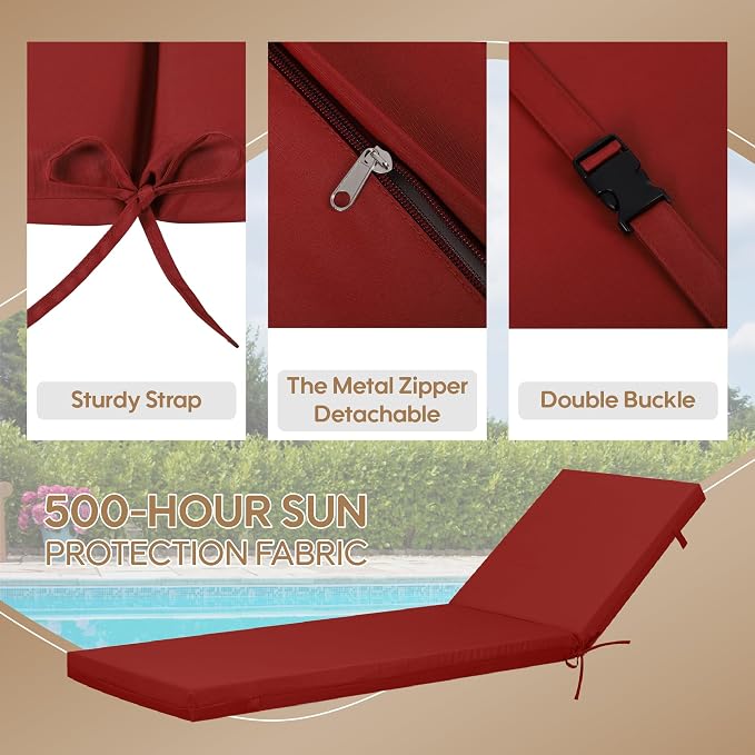 Only choice Outdoor Chaise Lounge Cushion Set of 2, Replacement Seat Cushion - Image 3