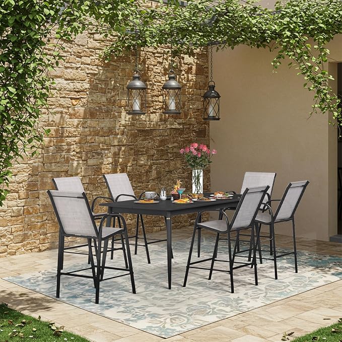 HOMREST Outdoor Bar Height Stools Set of 6, High Back Patio Chairs - Image 4