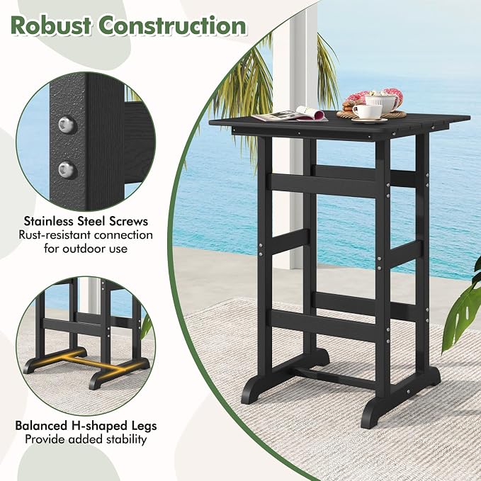 Giantex 42" Height Outdoor Tall Bar Table, HDPE Square Pub Table - Image 7