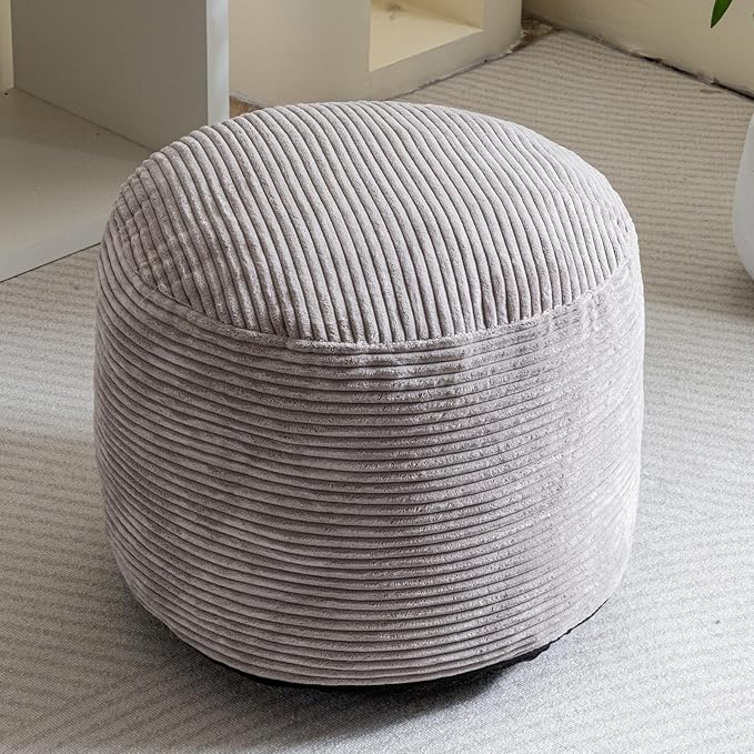 HIGOGOGO Round Stuffed Pouf Ottoman, Corduroy Poufs - Image 6