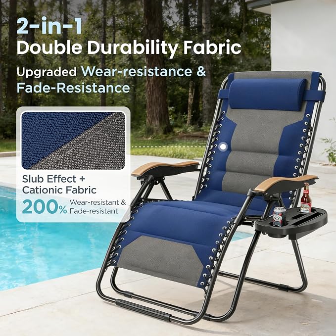 PHI VILLA XXL Oversized Padded Zero Gravity Chair, Foldable Patio Recliner - Image 6